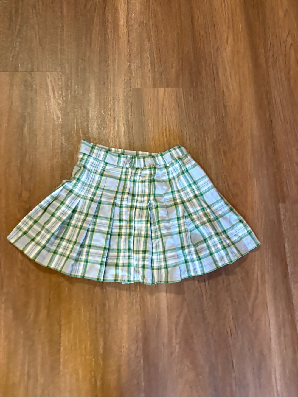 aerie White and Green Plaid Pleated Mini Skirt
